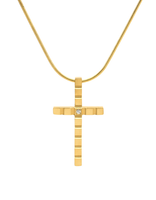 Load image into Gallery viewer, PT209G B.Tiff Gold Box Cut Cross Pendant by B.Tiff New York
