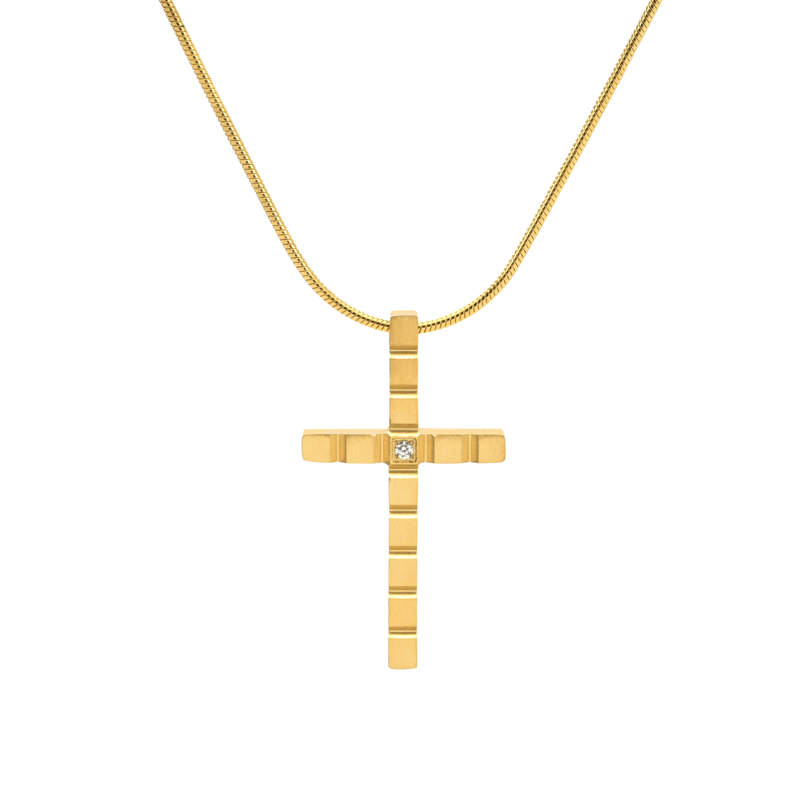 PT209G B.Tiff Gold Box Cut Cross Pendant by B.Tiff New York