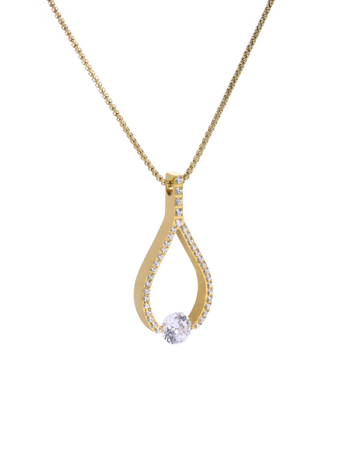 Load image into Gallery viewer, PT306G B.Tiff Gold 1 ct Solitaire Pave Larme Pendant Necklace by B.Tiff New York
