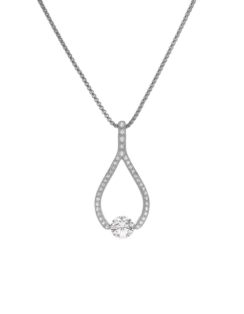 Load image into Gallery viewer, PT306W B.Tiff 1 ct Solitaire Pave Larme Pendant Necklace by B.Tiff New York
