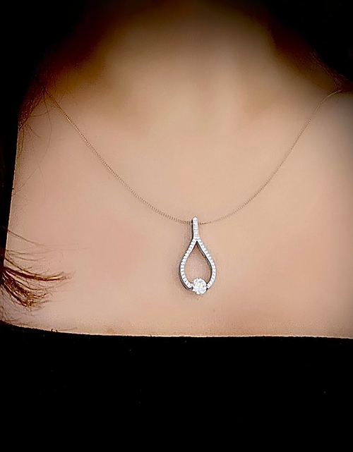 Load image into Gallery viewer, PT306W B.Tiff 1 ct Solitaire Pave Larme Pendant Necklace by B.Tiff New York
