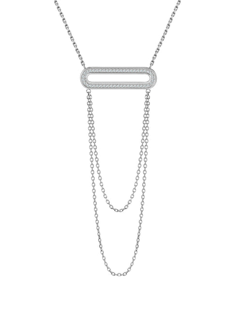 Load image into Gallery viewer, PT630W B.Tiff Pavé Double Chain Oblong Pendant Necklace by B.Tiff New York
