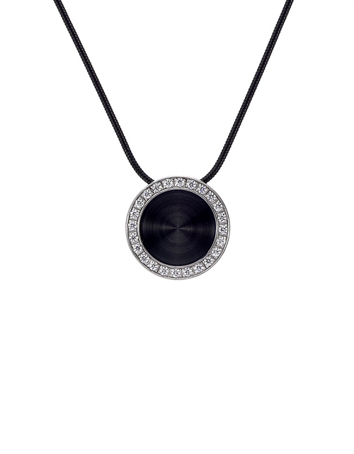 Load image into Gallery viewer, PT800WB B.Tiff Black Enamel Pavé 30-Stone Halo Pendant by B.Tiff New York
