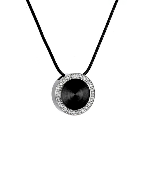 Load image into Gallery viewer, PT800WB B.Tiff Black Enamel Pavé 30-Stone Halo Pendant by B.Tiff New York
