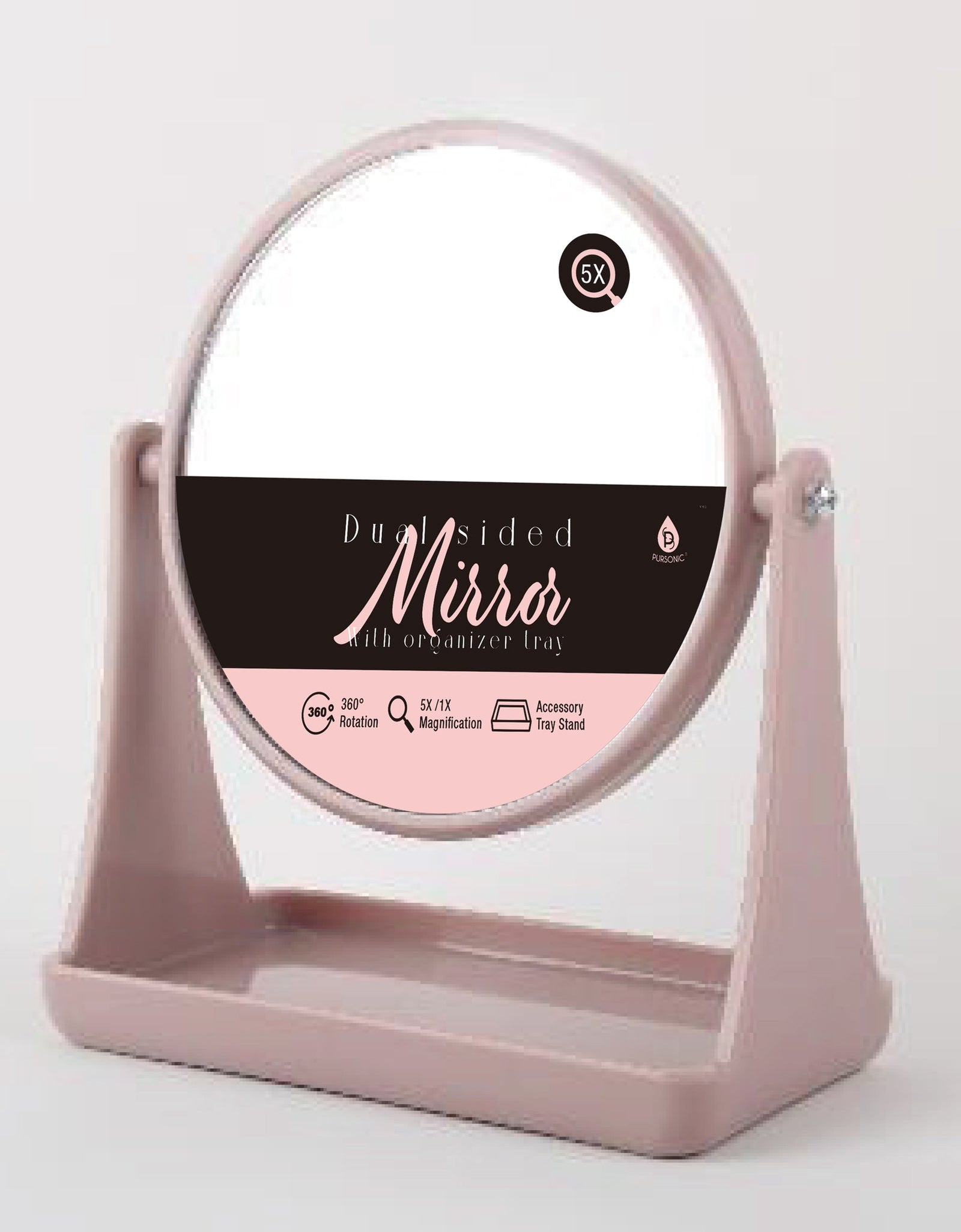 Dual Side Mirror With Organizer Tray by Pursonic
