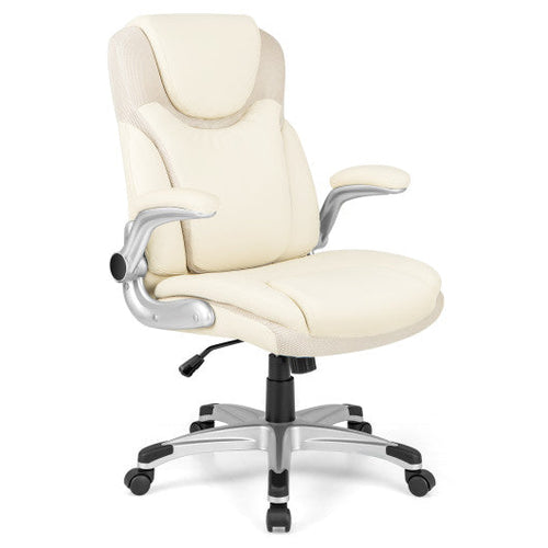 Load image into Gallery viewer, Ergonomic Office PU Leather Executive Chair with Flip-up Armrests and Rocking Function-White

