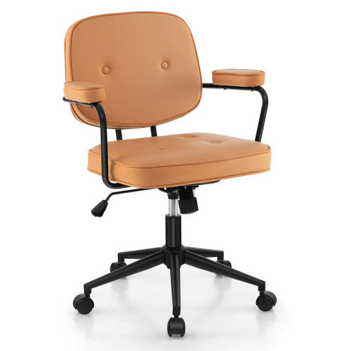 Load image into Gallery viewer, PU Leather Office Chair with Rocking Backrest and Ergonomic Armrest-Orange
