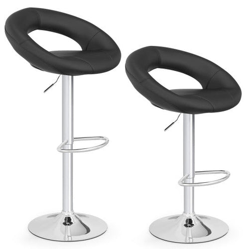 Load image into Gallery viewer, Height Adjustable Bar Stools Set of 2 with Hollow Back and Footrest-Black
