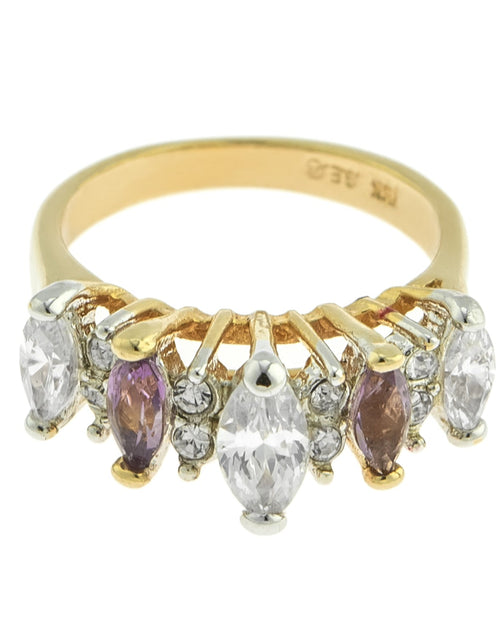 Load image into Gallery viewer, Vintage Genuine Garnet and Clear Cubic Zirconia Cocktail Ring 18k Yellow Gold Electroplated by PVD Vintage Jewelry
