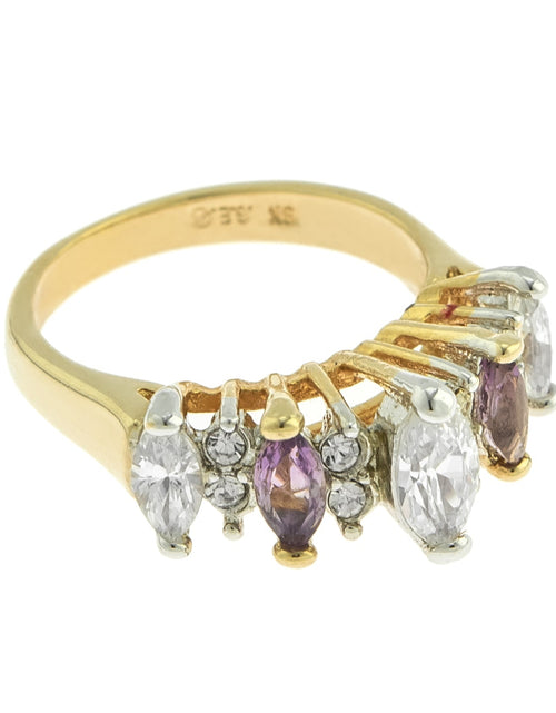 Load image into Gallery viewer, Vintage Genuine Garnet and Clear Cubic Zirconia Cocktail Ring 18k Yellow Gold Electroplated by PVD Vintage Jewelry
