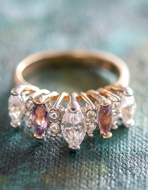 Load image into Gallery viewer, Vintage Genuine Garnet and Clear Cubic Zirconia Cocktail Ring 18k Yellow Gold Electroplated by PVD Vintage Jewelry
