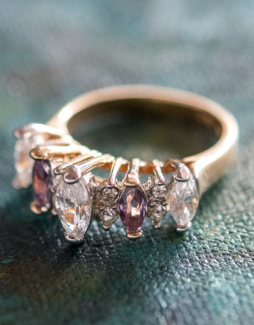 Load image into Gallery viewer, Vintage Genuine Garnet and Clear Cubic Zirconia Cocktail Ring 18k Yellow Gold Electroplated by PVD Vintage Jewelry

