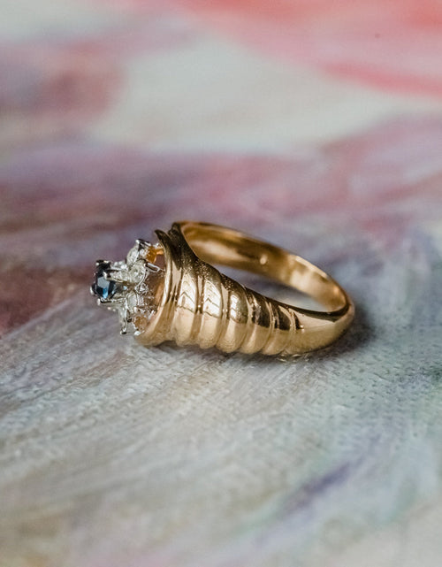 Load image into Gallery viewer, Vintage Ring 1980's Ring Sapphire and Clear Swarovski Crystal 18k Gold Antique Womans Jewelry R2704 by PVD Vintage Jewelry
