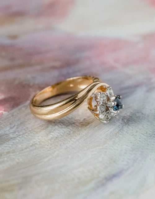 Load image into Gallery viewer, Vintage Ring 1980's Ring Sapphire and Clear Swarovski Crystal 18k Gold Antique Womans Jewelry R2704 by PVD Vintage Jewelry
