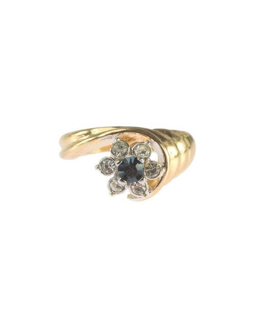 Load image into Gallery viewer, Vintage Ring 1980's Ring Sapphire and Clear Swarovski Crystal 18k Gold Antique Womans Jewelry R2704 by PVD Vintage Jewelry
