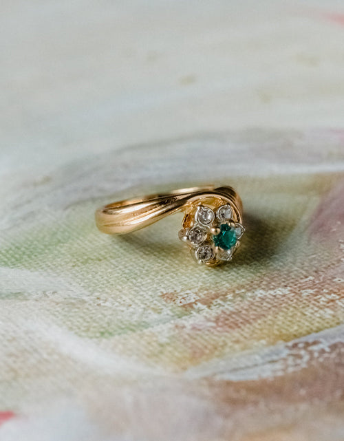 Load image into Gallery viewer, Vintage Ring 1980's Ring Sapphire and Clear Swarovski Crystal 18k Gold Antique Womans Jewelry R2704 by PVD Vintage Jewelry
