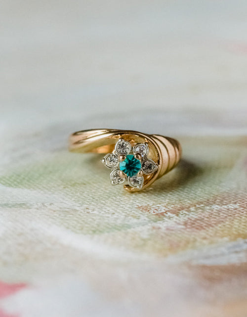 Load image into Gallery viewer, Vintage Ring 1980's Ring Sapphire and Clear Swarovski Crystal 18k Gold Antique Womans Jewelry R2704 by PVD Vintage Jewelry
