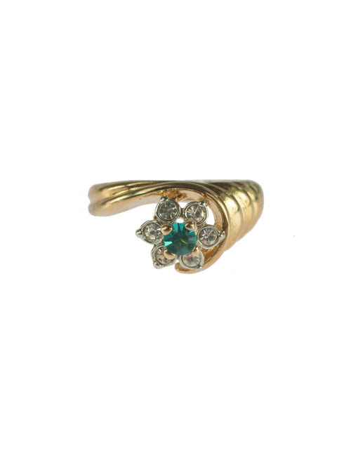 Load image into Gallery viewer, Vintage Ring 1980's Ring Sapphire and Clear Swarovski Crystal 18k Gold Antique Womans Jewelry R2704 by PVD Vintage Jewelry
