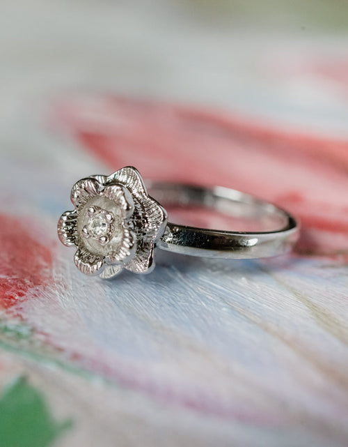 Load image into Gallery viewer, Vintage Flower Ring Clear Crystal 18k Yellow Gold Electroplated by PVD Vintage Jewelry
