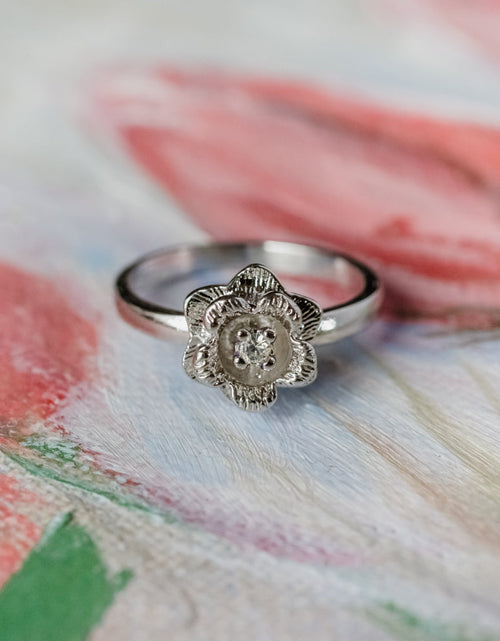 Load image into Gallery viewer, Vintage Flower Ring Clear Crystal 18k Yellow Gold Electroplated by PVD Vintage Jewelry
