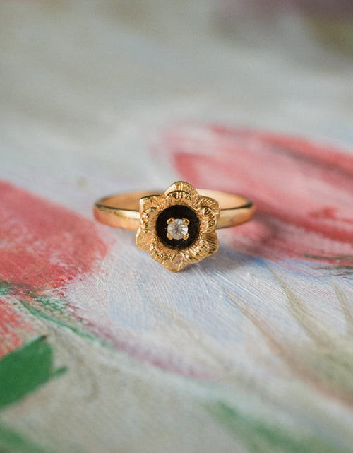 Load image into Gallery viewer, Vintage Flower Ring Clear Crystal 18k Yellow Gold Electroplated by PVD Vintage Jewelry
