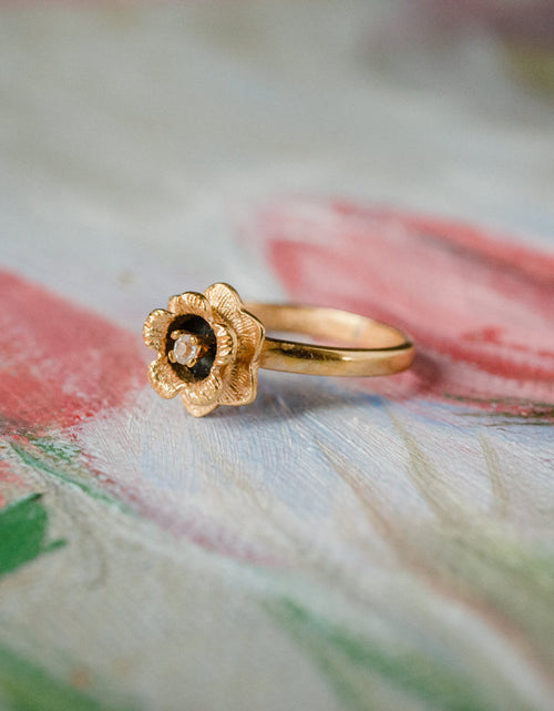 Load image into Gallery viewer, Vintage Flower Ring Clear Crystal 18k Yellow Gold Electroplated by PVD Vintage Jewelry
