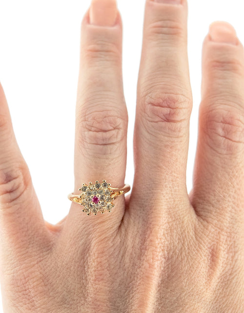 Load image into Gallery viewer, Vintage Clear Austrian Crystal Burst Ring 18kt White Gold Electroplated Made in USA by PVD Vintage Jewelry
