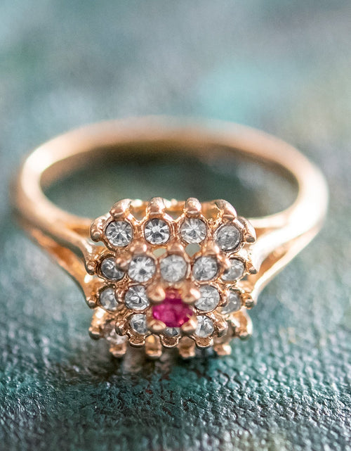 Load image into Gallery viewer, Vintage Clear Austrian Crystal Burst Ring 18kt White Gold Electroplated Made in USA by PVD Vintage Jewelry
