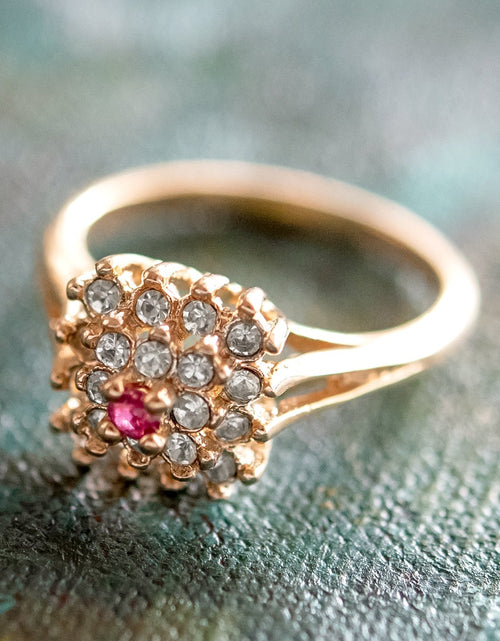 Load image into Gallery viewer, Vintage Clear Austrian Crystal Burst Ring 18kt White Gold Electroplated Made in USA by PVD Vintage Jewelry
