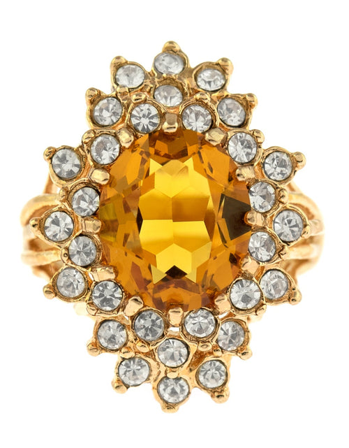 Load image into Gallery viewer, Vintage Women's Austrian Crystal Cocktail Ring 18k Gold Electroplated Birthstone Ring for Women by PVD Vintage Jewelry
