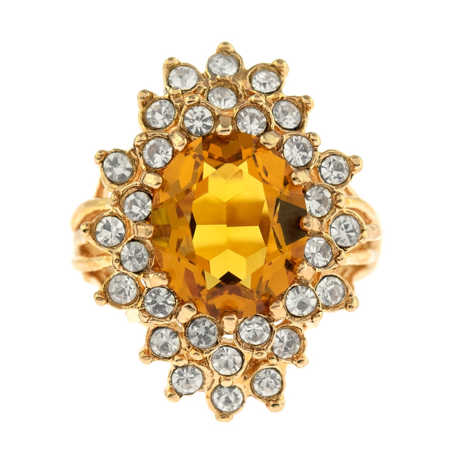 Vintage Women's Austrian Crystal Cocktail Ring 18k Gold Electroplated Birthstone Ring for Women by PVD Vintage Jewelry