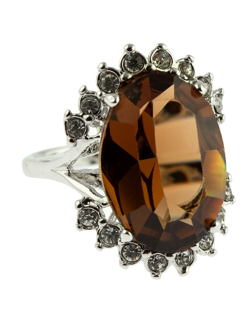 Load image into Gallery viewer, Vintage 1970's Ring Ruby and Clear Austrian Crystals 18k Yellow Gold Plated Band Made in USA by PVD Vintage Jewelry

