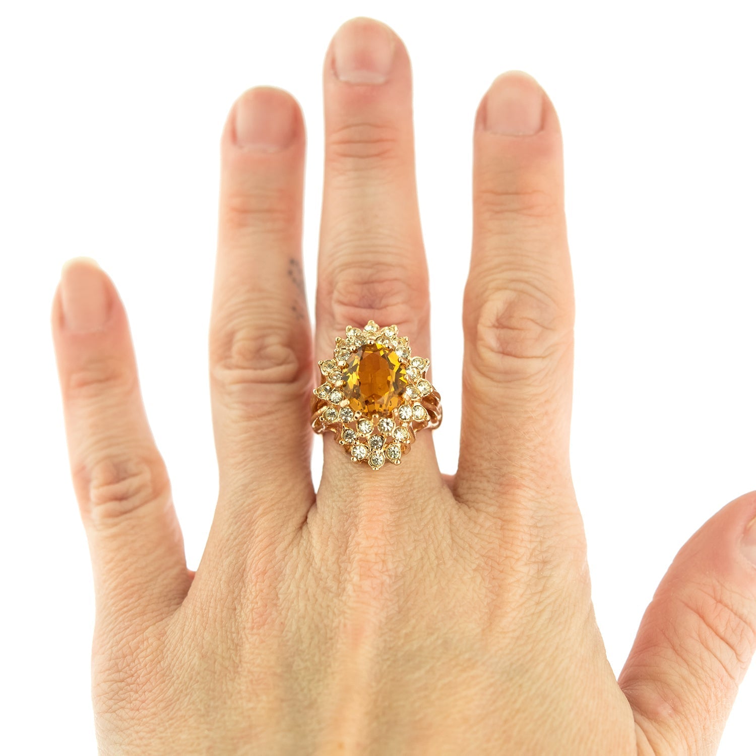 Vintage Women's Austrian Crystal Cocktail Ring 18k Gold Electroplated Birthstone Ring for Women by PVD Vintage Jewelry