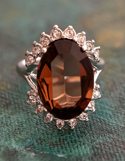 Load image into Gallery viewer, Vintage 1970's Ring Ruby and Clear Austrian Crystals 18k Yellow Gold Plated Band Made in USA by PVD Vintage Jewelry
