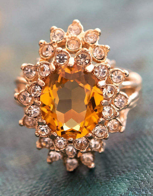 Load image into Gallery viewer, Vintage Women's Austrian Crystal Cocktail Ring 18k Gold Electroplated Birthstone Ring for Women by PVD Vintage Jewelry
