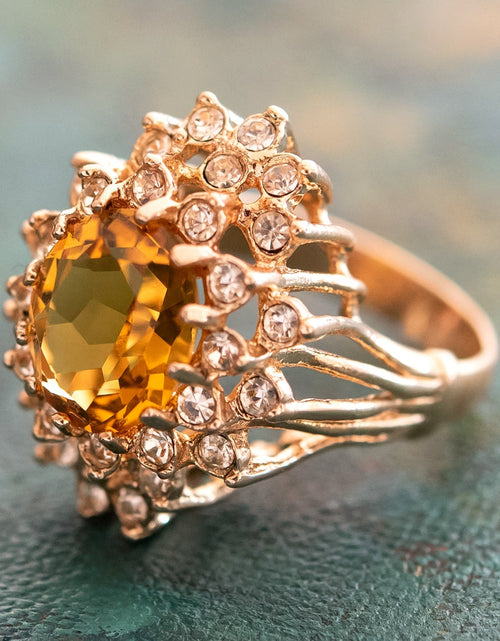 Load image into Gallery viewer, Vintage Women's Austrian Crystal Cocktail Ring 18k Gold Electroplated Birthstone Ring for Women by PVD Vintage Jewelry

