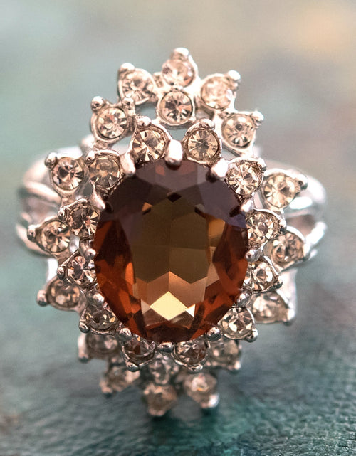 Load image into Gallery viewer, Vintage Women's Austrian Crystal Cocktail Ring 18k Gold Electroplated Birthstone Ring for Women by PVD Vintage Jewelry
