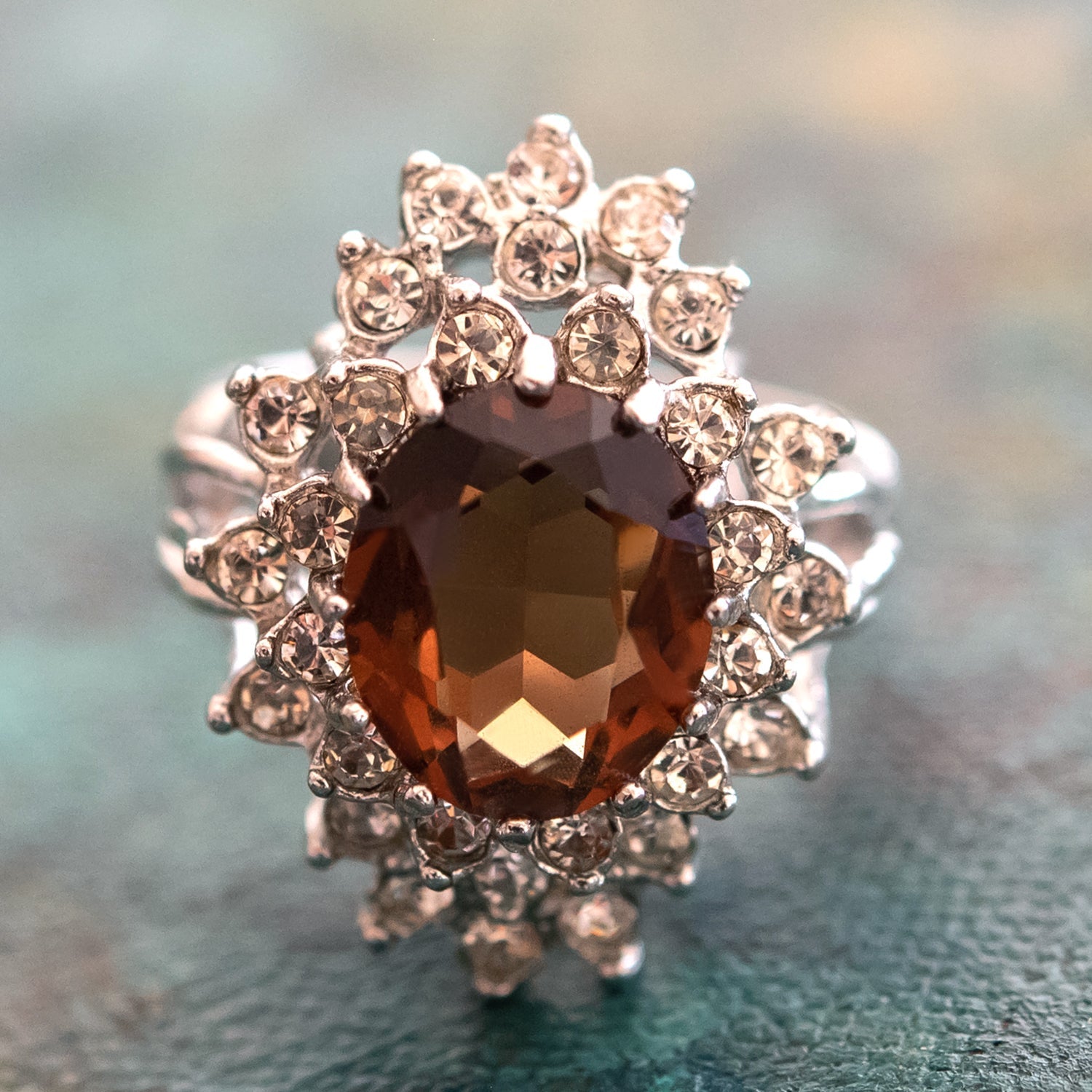 Vintage Women's Austrian Crystal Cocktail Ring 18k Gold Electroplated Birthstone Ring for Women by PVD Vintage Jewelry