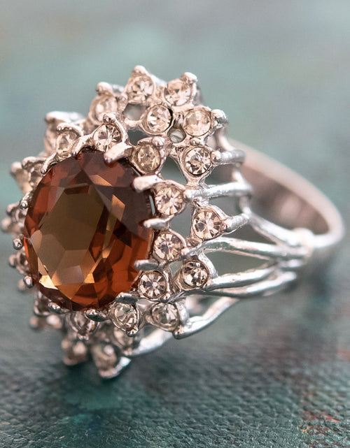 Load image into Gallery viewer, Vintage Women's Austrian Crystal Cocktail Ring 18k Gold Electroplated Birthstone Ring for Women by PVD Vintage Jewelry
