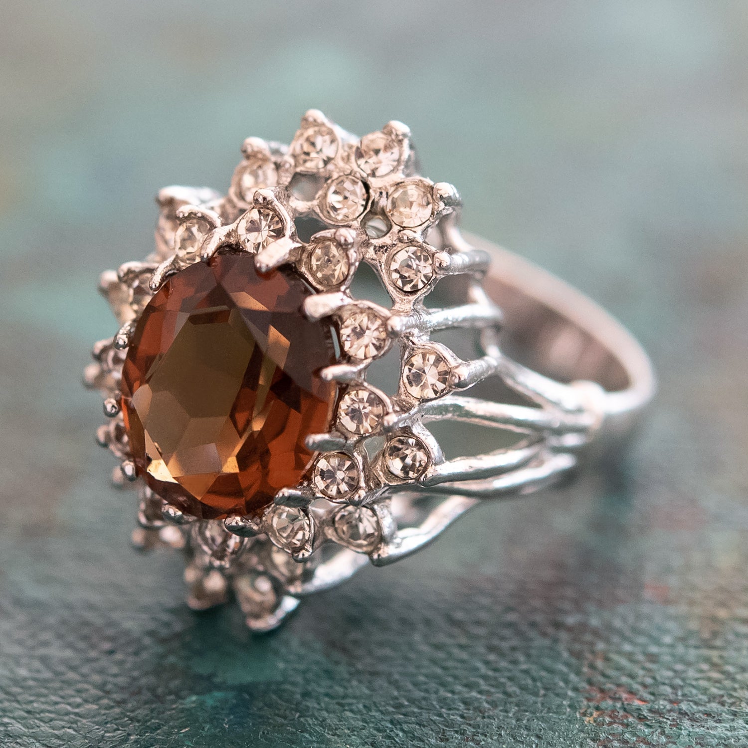 Vintage Women's Austrian Crystal Cocktail Ring 18k Gold Electroplated Birthstone Ring for Women by PVD Vintage Jewelry