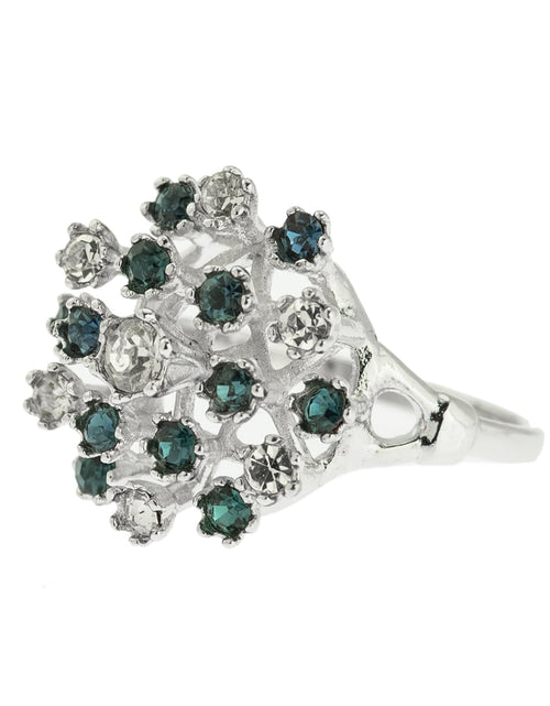 Load image into Gallery viewer, Vintage Ring Ruby Austrian Crystals and Pinfire Opals 18k White Gold Electroplate Made in the USA by PVD Vintage Jewelry
