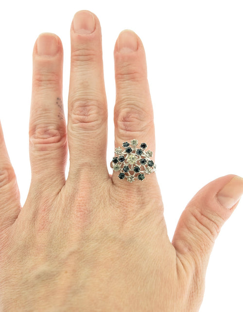 Load image into Gallery viewer, Vintage Ring Ruby Austrian Crystals and Pinfire Opals 18k White Gold Electroplate Made in the USA by PVD Vintage Jewelry
