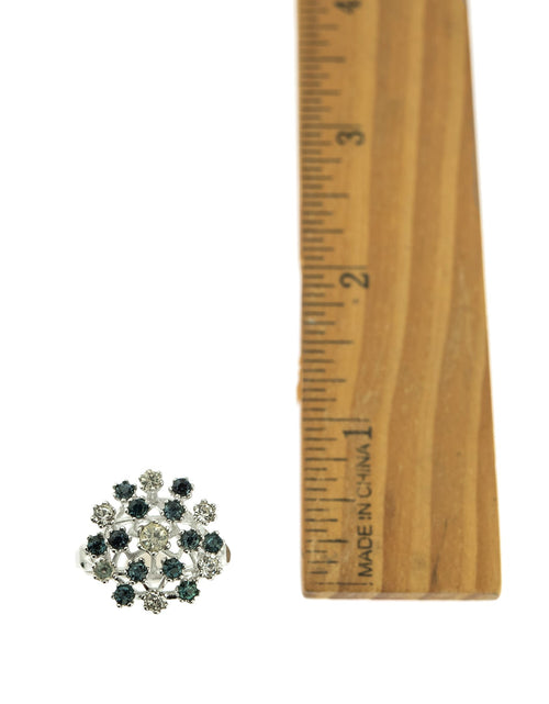 Load image into Gallery viewer, Vintage Ring Ruby Austrian Crystals and Pinfire Opals 18k White Gold Electroplate Made in the USA by PVD Vintage Jewelry
