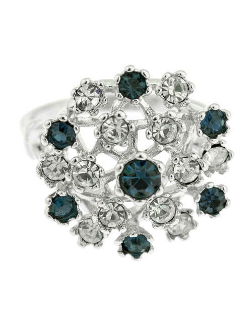 Load image into Gallery viewer, Vintage Ring Ruby Austrian Crystals and Pinfire Opals 18k White Gold Electroplate Made in the USA by PVD Vintage Jewelry
