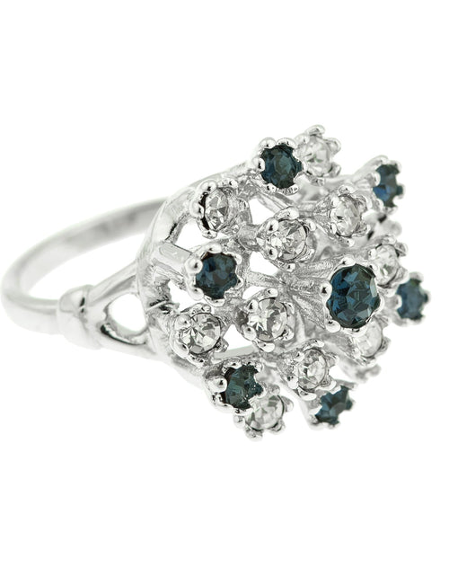Load image into Gallery viewer, Vintage Ring Ruby Austrian Crystals and Pinfire Opals 18k White Gold Electroplate Made in the USA by PVD Vintage Jewelry
