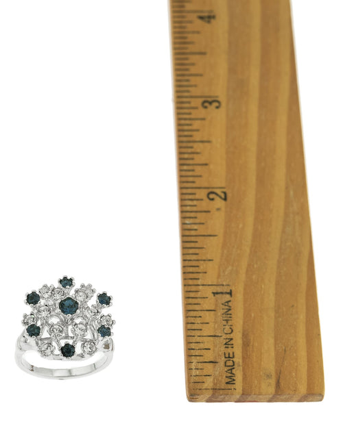 Load image into Gallery viewer, Vintage Ring Ruby Austrian Crystals and Pinfire Opals 18k White Gold Electroplate Made in the USA by PVD Vintage Jewelry
