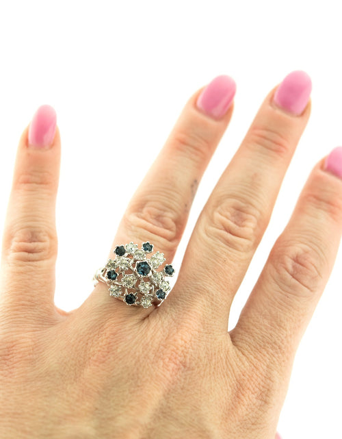 Load image into Gallery viewer, Vintage Ring Ruby Austrian Crystals and Pinfire Opals 18k White Gold Electroplate Made in the USA by PVD Vintage Jewelry
