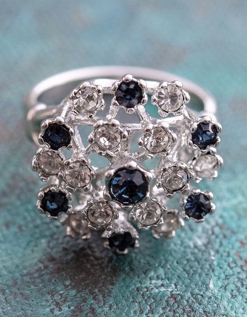 Load image into Gallery viewer, Vintage Ring Ruby Austrian Crystals and Pinfire Opals 18k White Gold Electroplate Made in the USA by PVD Vintage Jewelry

