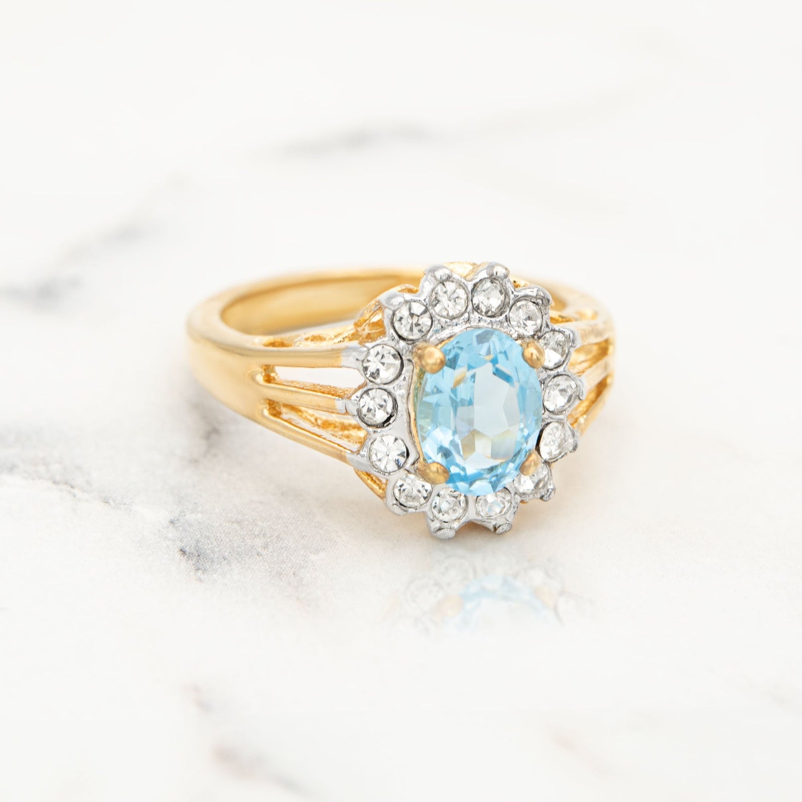Vintage Jewelry Genuine Stone or Crystal Surrounded by Clear Austrian Crystals Ring Made in the USA by PVD Vintage Jewelry