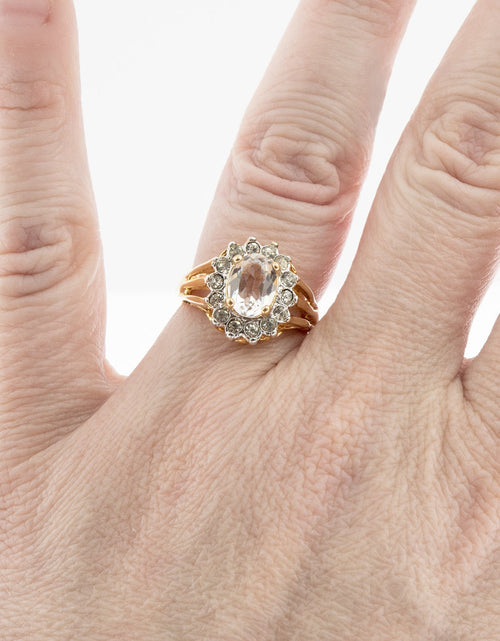 Load image into Gallery viewer, Vintage Jewelry Genuine Stone or Crystal Surrounded by Clear Austrian Crystals Ring Made in the USA by PVD Vintage Jewelry
